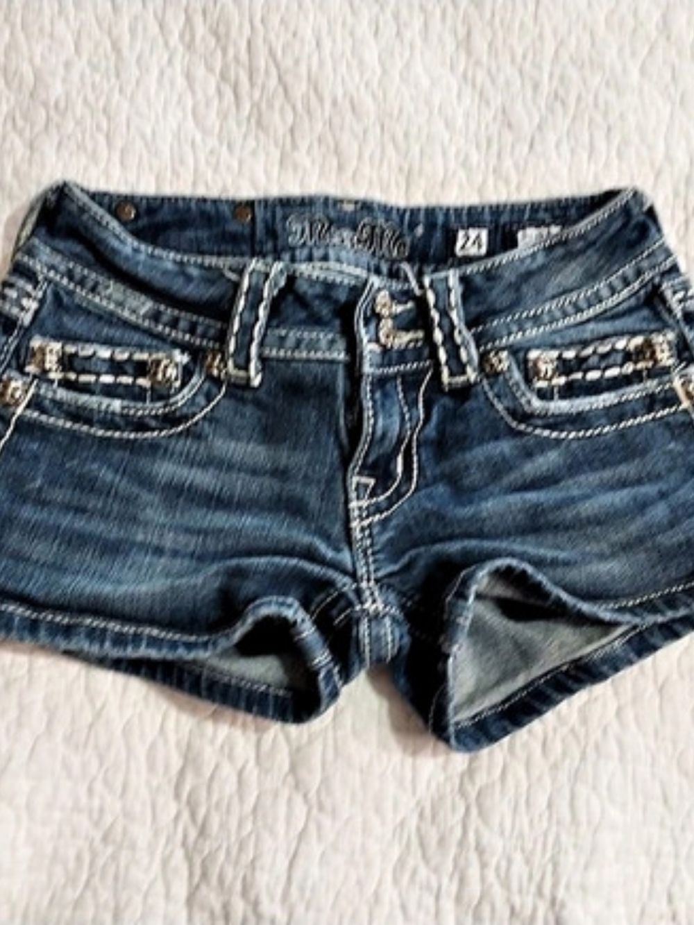 Miss Me Embelished Shorty Denim Jean Shorts Blue Waist 24 (XS)